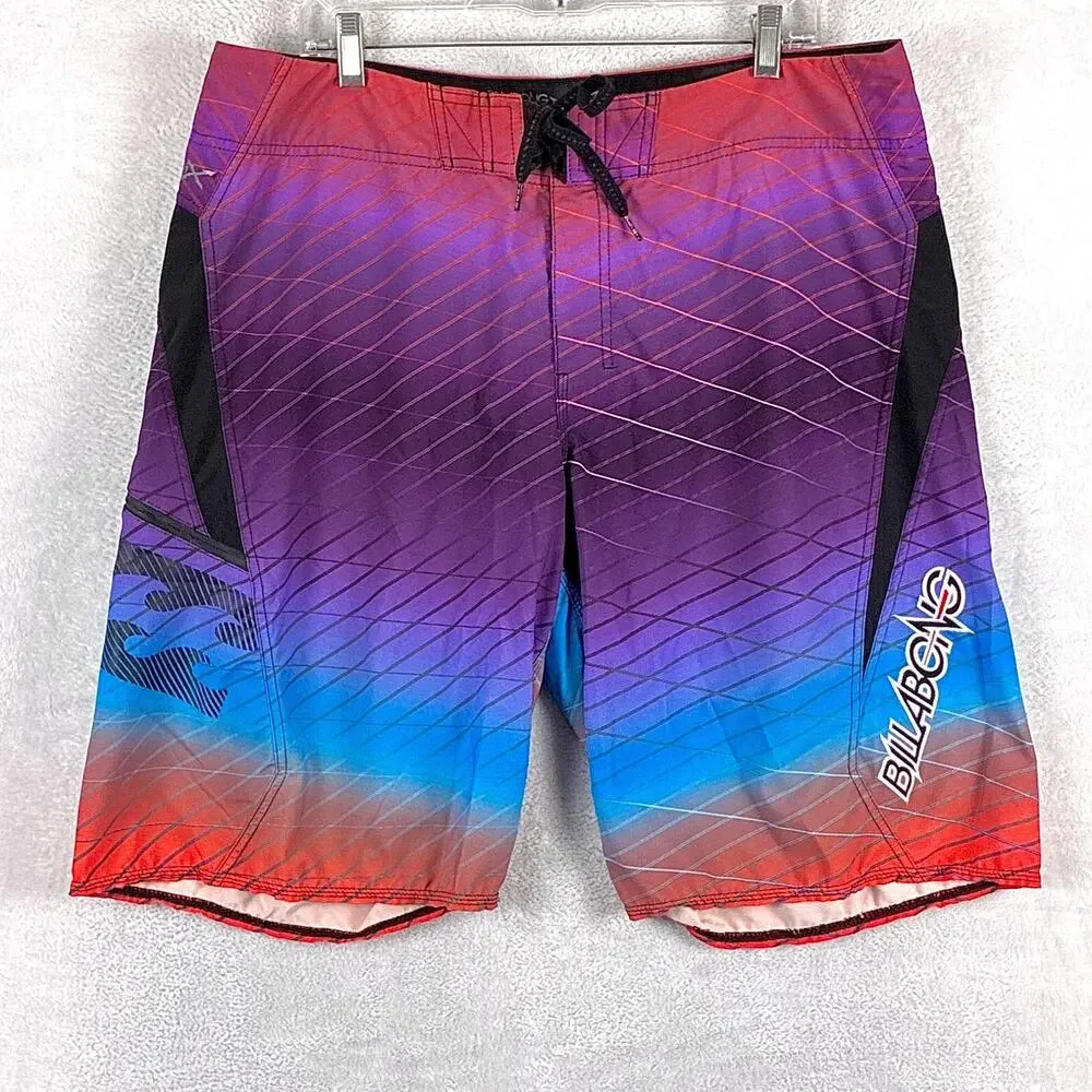 VTG Billabong Board Shorts Men 38 Purple Platinum Vaporwave Stretch Beach Y2K